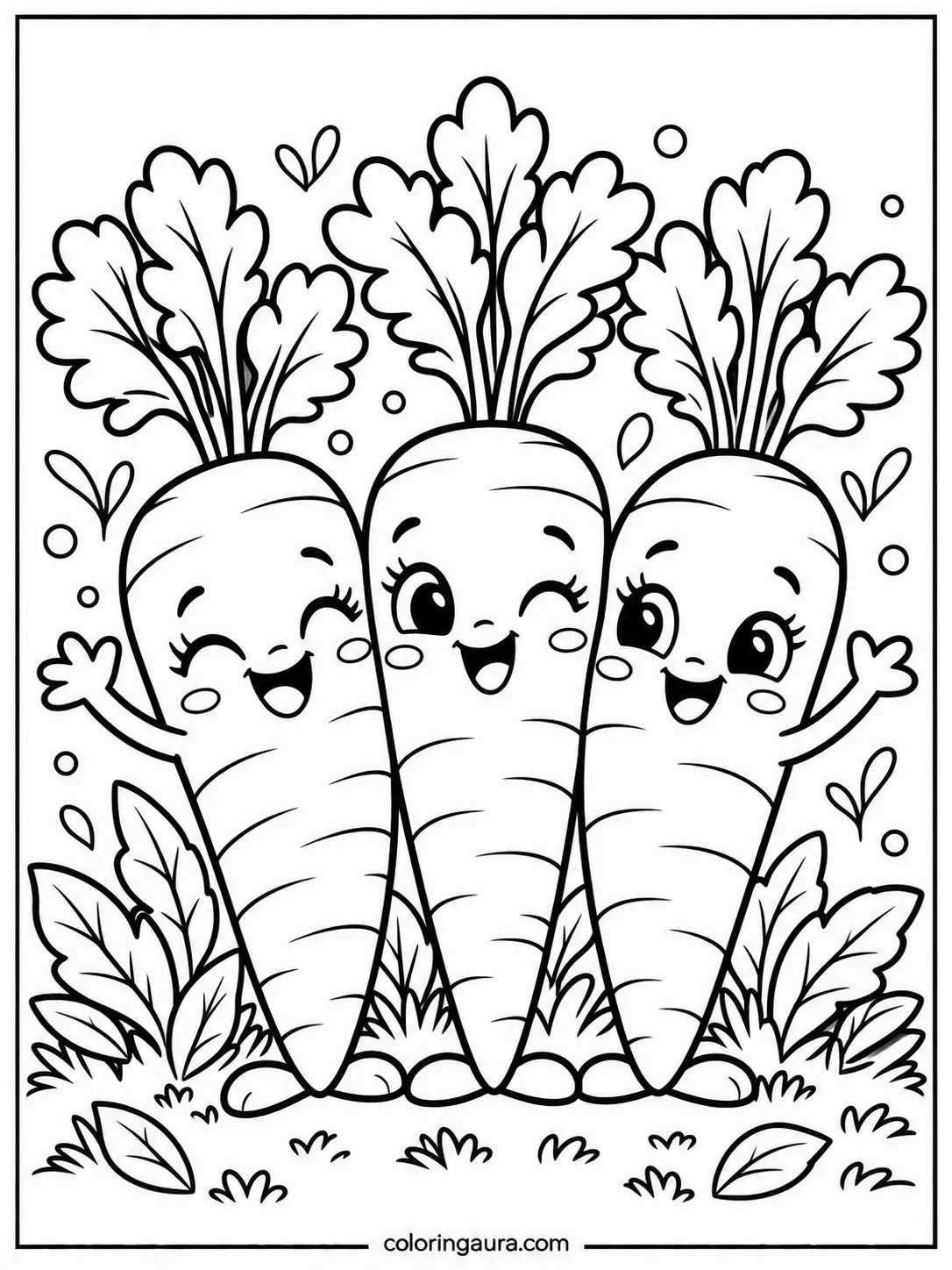 Three Cute Carrots Coloring Page