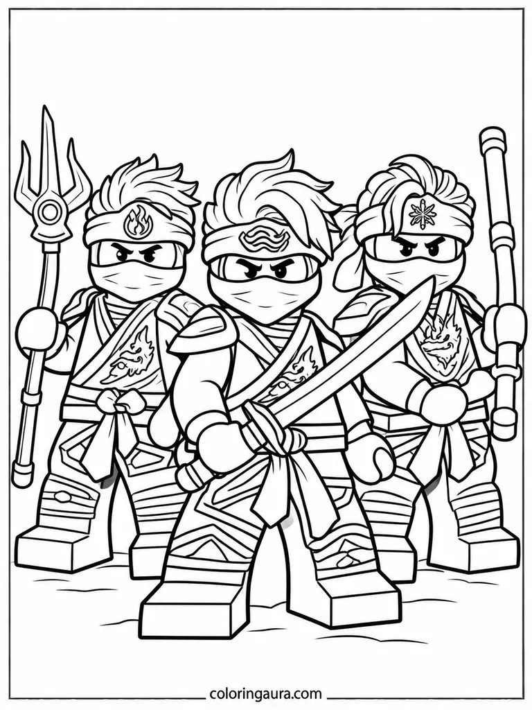 Three Ninja Warriors on a Mission Coloring Page