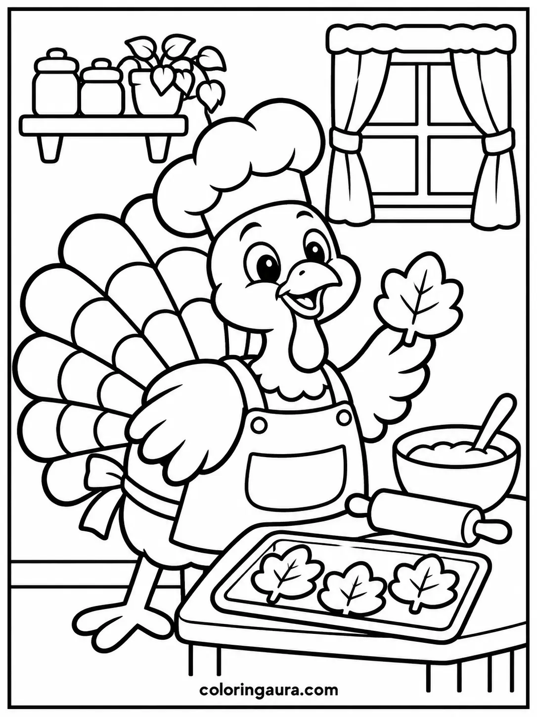 Turkey Baking Thanksgiving Cookies Coloring Page