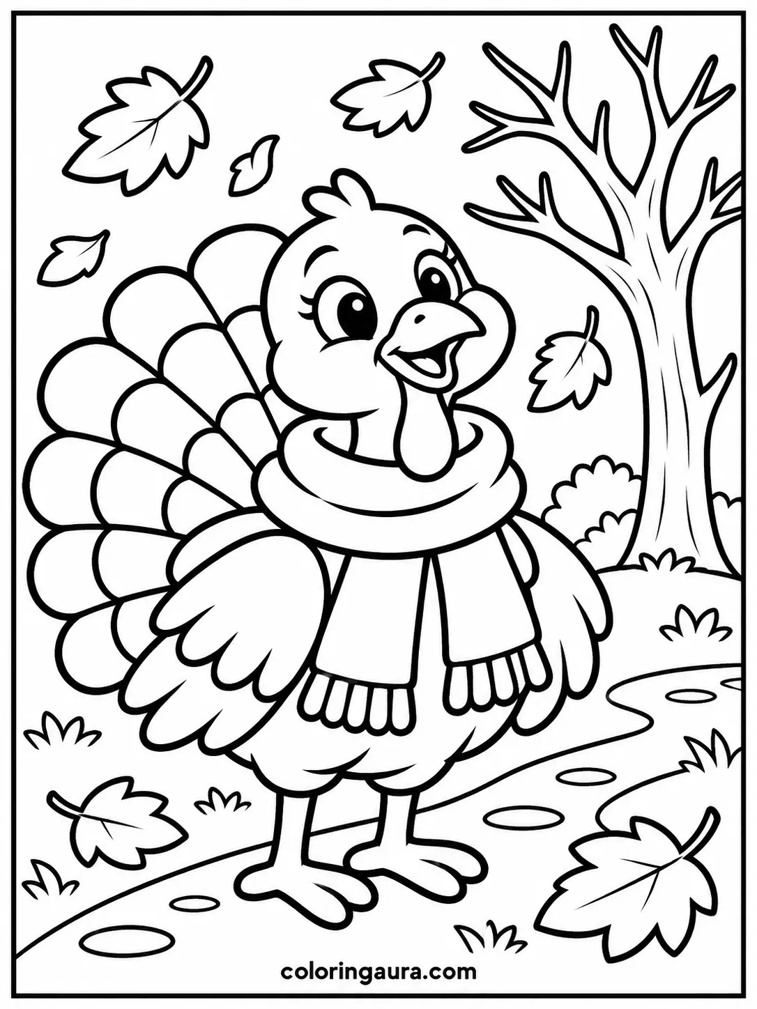 Turkey Wearing a Cozy Scarf Coloring Page