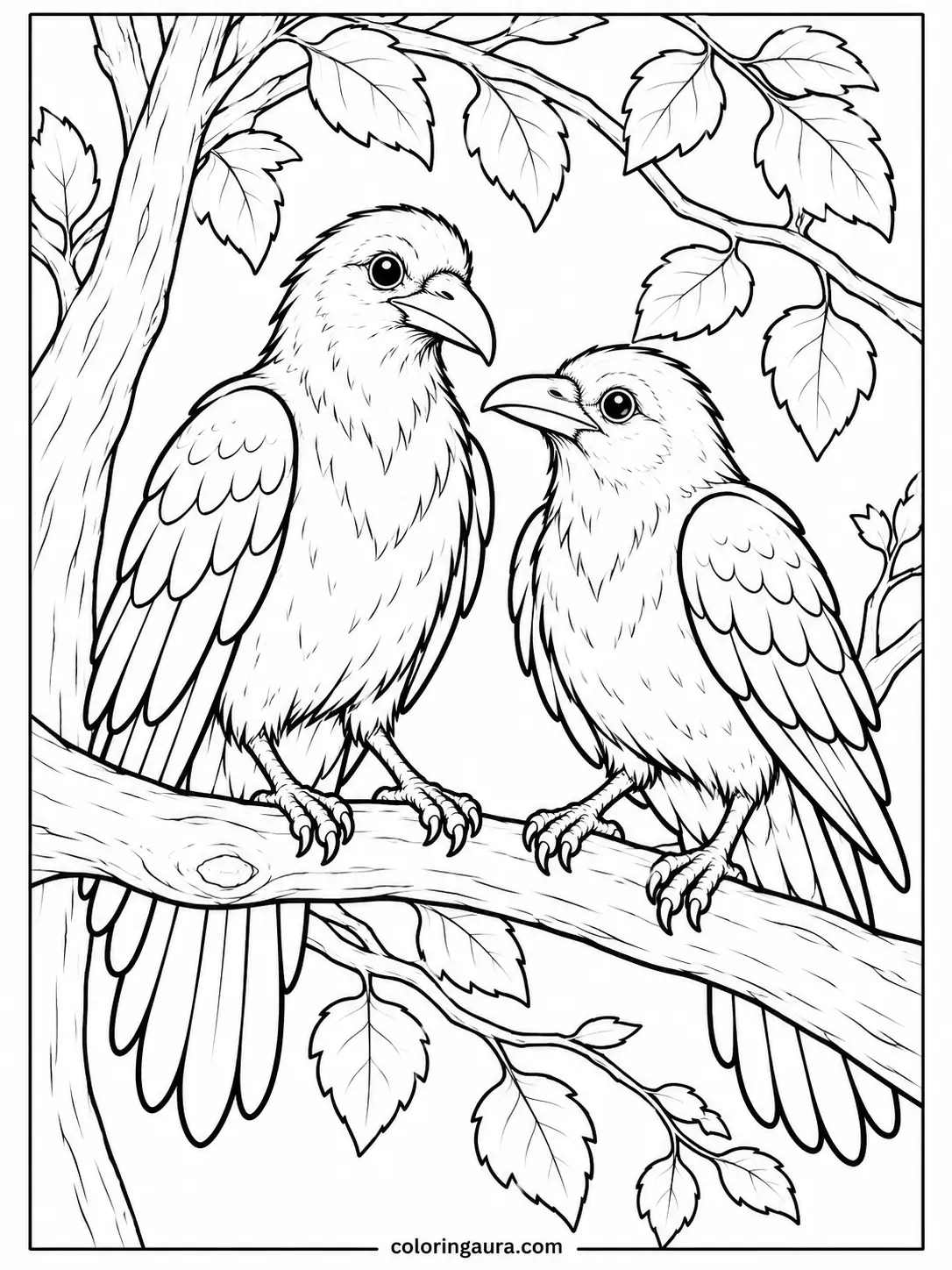 Two Ravens Perched Together Coloring Page