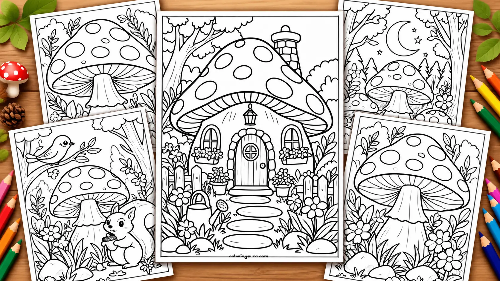 Whimsical Mushroom Coloring Page Collection