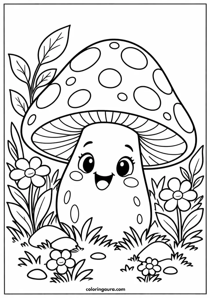 Cute Smiling Mushroom Coloring Page