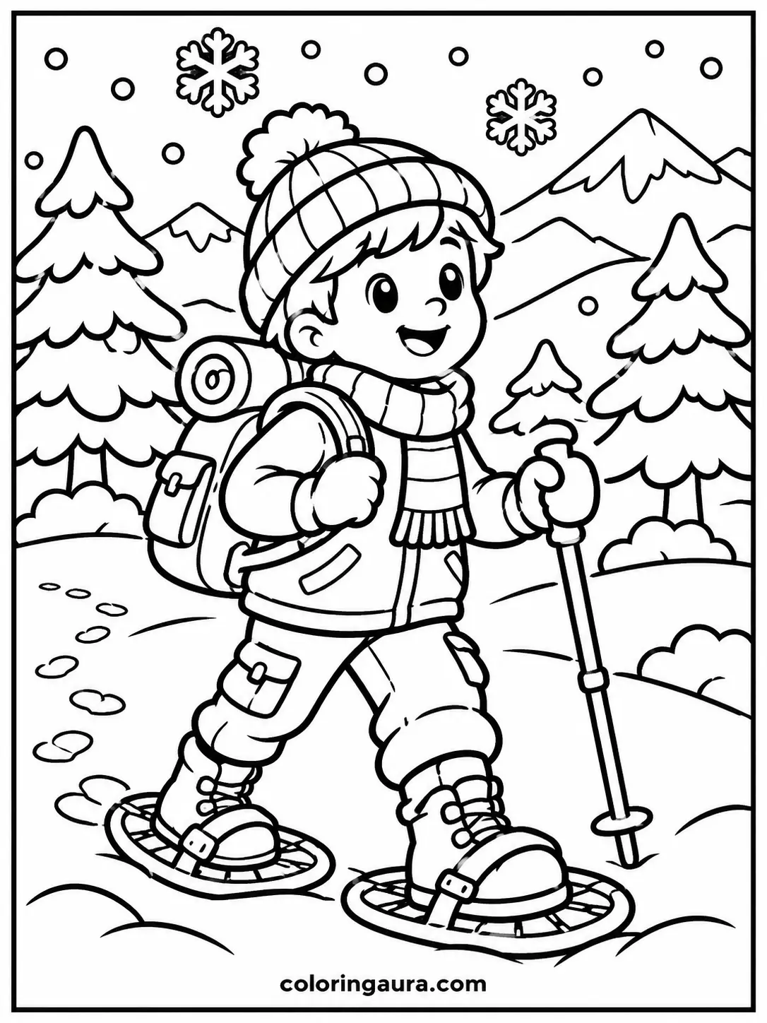 Winter Snowshoe Adventure Coloring Page