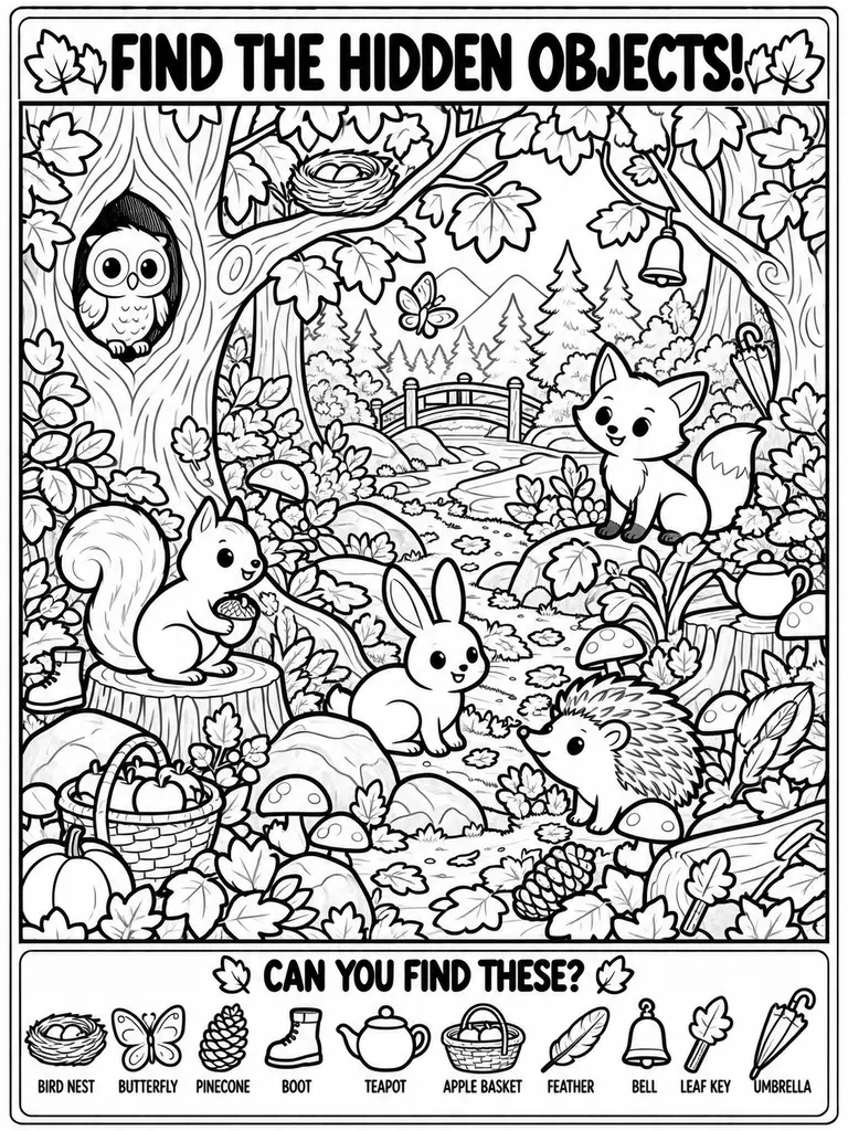 Woodland Animal Fall Hunt Coloring Page