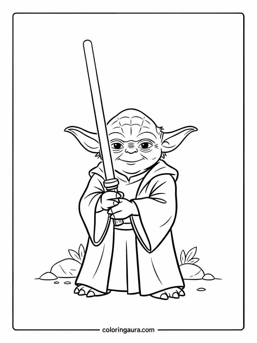 star wars coloring pages: Yoda Holding a Lightsaber Coloring Page